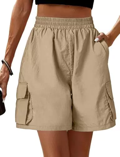 Totatuit Damen Sommer Shorts Kurze Cargo Shorts leicht wasserdicht und schnell trocknend mit Stretch hoher Taille und praktischen Taschen für Wandern Freizeit Schwarz