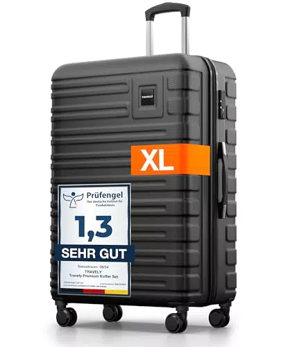 Travely Hartschalenkoffer XL mit TSA Schloss und sanften Rollen, 100L