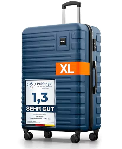 Travely Hartschalenkoffer XL mit TSA Schloss und sanften Rollen, 100L