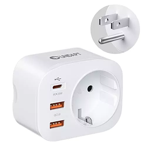 Unidapt Reiseadapter 4 in 1 mit 3 USB, Typ C PD 20W für USA, Kanada und Mexiko