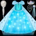 Vamei Elsa Prinzessin Kleid Kostüm mit Zauberstab, Krone und Schmuck für Kinder
