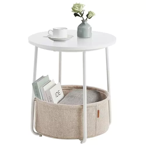 VASAGLE Beistelltisch rund, kleiner Couchtisch mit Stauraum für Wohnzimmer und Schlafzimmer