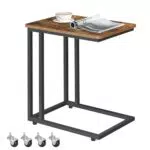 VASAGLE Beistelltisch C-Form mit Rollen, mobiler Sofatisch im Industrie-Design