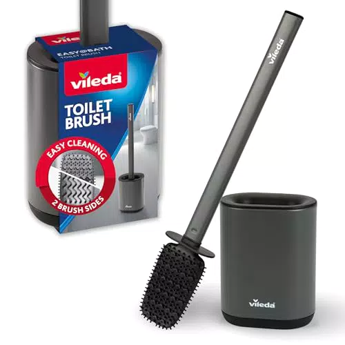 Vileda Silikon Toilettenbürste mit Edelstahlgriff – Hygienische WC-Bürste mit Flexkopf