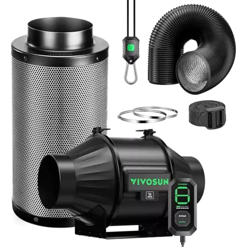 VIVOSUN Abluftset mit Rohrventilator 100mm, Kohlefilter und Luftkanal