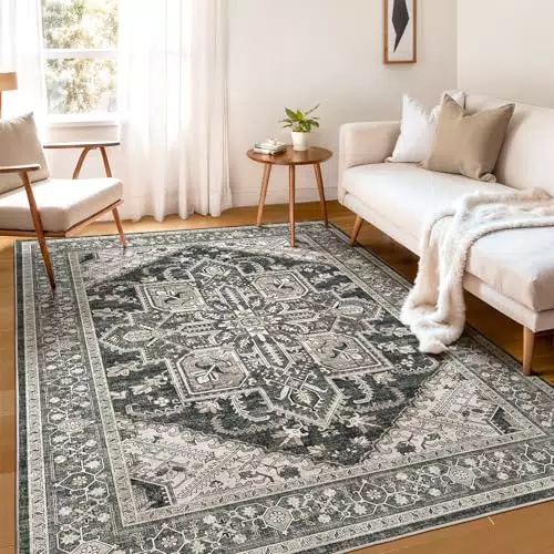 WITSHOCK Waschbarer Boho Teppich, rutschfest, Vintage für Wohnzimmer und Esszimmer
