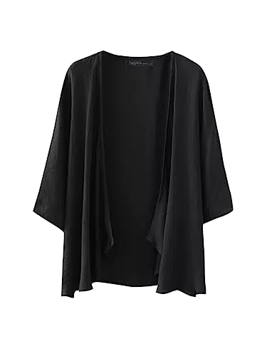 ZANZEA Kimono Damen Strand Cardigan Oversize Boho 3/4 Arm Strickjacke