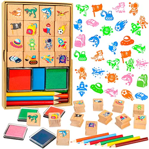 Zayvor Stempel Set für Kinder - Holzstempel für Karten und Geschenke