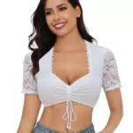 Zeagoo Dirndlbluse Damen - Elegante Trachtenbluse Kurzarm mit V-Ausschnitt