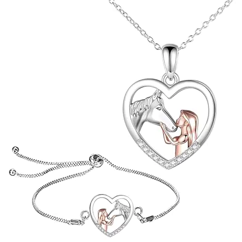 ZexJpr Pferde Schmuckset für Mädchen - Halskette und Armband für Teenager