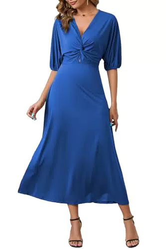 ZIYYOOHY Damen Elegant V-Ausschnitt Wickelkleid mit 3/4 Fledermausärmeln