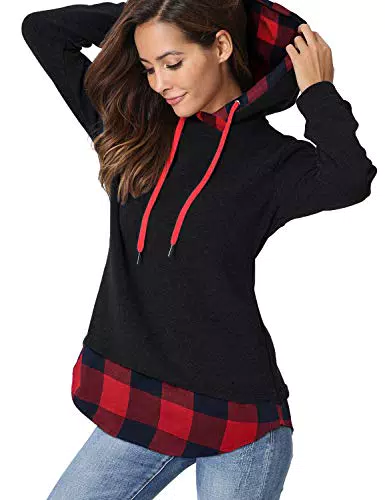 Aitos Damen Kapuzenpullover Zweifarbige Sweatshirt Longsleeve Tops