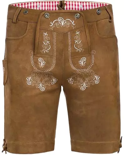 AMZHOTER Herren Lederhose Tracht Trachtenhose Kurz für Oktoberfest