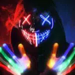 AnanBros Halloween Kostüm mit Horror Maske und LED Handschuhen für Kinder und Herren