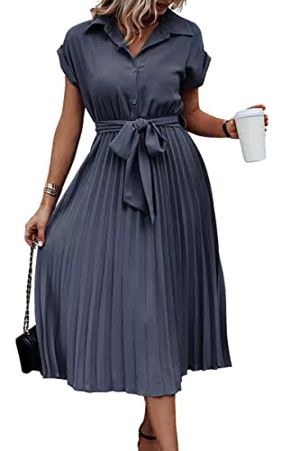 ASOMI Damen Hemdkleid Kurzarm - Elegantes Strand- und Bürokleid mit Gürtel