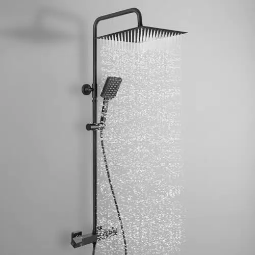 Auralum Duschsystem mit Edelstahl Regendusche und Handbrause, höhenverstellbar