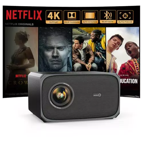 Jimveo 4K Beamer für Netflix mit Dolby Audio, KI-Autofokus, WiFi6 und Bluetooth
