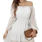 BebreezChic Hochzeitsgast Kleid Damen Langarm Elegant Boho Off Shoulder