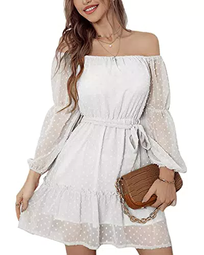 BebreezChic Hochzeitsgast Kleid Damen Langarm Elegant Boho Off Shoulder