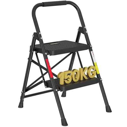 BONTEC Trittleiter Klappbar mit Anti-Rutsch-Pedalen für Zuhause und Garten