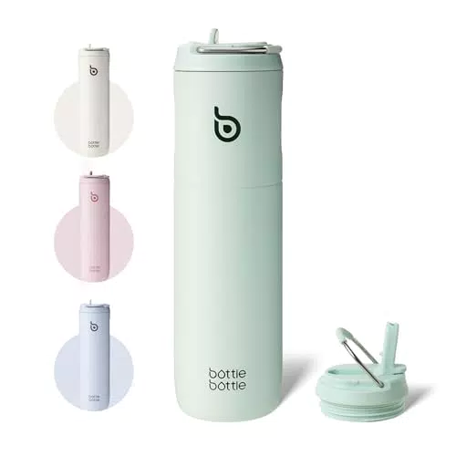 BOTTLE Edelstahl Trinkflasche mit Strohhalm für Sport und Fitness