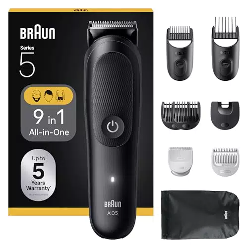 Braun All-in-One Trimmer Set, 9-in-1 Multigroom, Bart- und Haarschneider AIO5540