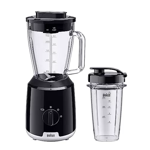 Braun PowerBlend 1 JB1051BK - Standmixer mit 1,5 l Glasaufsatz und To-Go-Becher