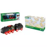 BRIO World 33884 Batterie-Dampflok mit Wassertank & World 33683 - Hängebrücke - Eisenbahnzubehör für die BRIO Holzeisenbahn - Kleinkinderspielzeug empfohlen für Kinder ab 3 Jahren