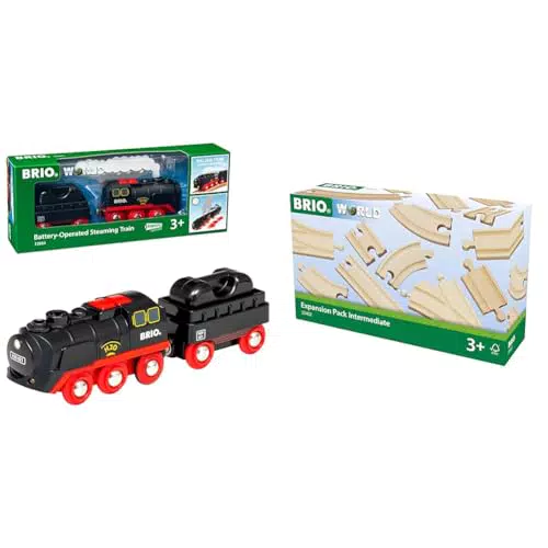 BRIO World 33884 Batterie-Dampflok mit Wassertank & World 33683 - Hängebrücke - Eisenbahnzubehör für die BRIO Holzeisenbahn - Kleinkinderspielzeug empfohlen für Kinder ab 3 Jahren