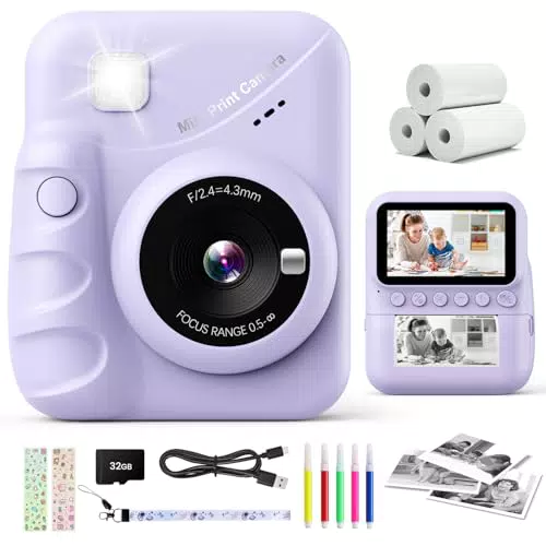 CalineGam Sofortbildkamera für Kinder, 48MP, 1080P HD, 32GB Karte