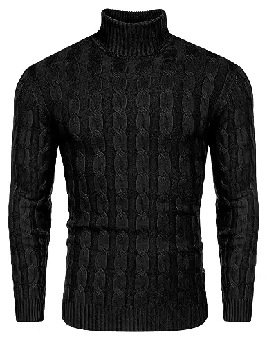 COOFANDY Herren Rollkragenpullover Slim Fit Turtleneck Zopfmuster Pullover