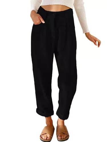 Casual Cordhose Damen High Waist Tapered aus Baumwolle mit Taschen