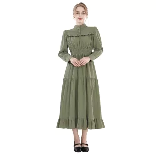 Rolecos Mittelalter Damen Kleid A-Linie Viktorianisches Renaissance Maxikleid