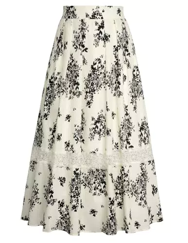 Damen Retro Blumenrock A-Linie mit Spitze - Patchwork Frühling