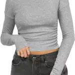 Damen Casual Baumwolle Slim Fit Mock Turtle Langarm T-Shirt von [Markenname]