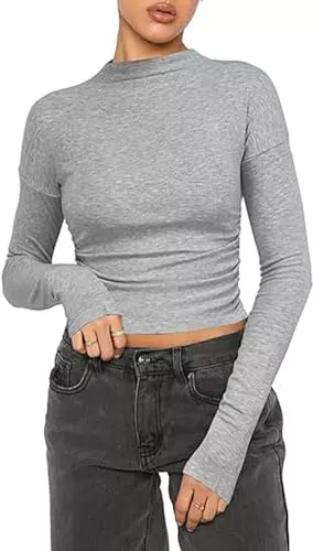 Damen Casual Baumwolle Slim Fit Mock Turtle Langarm T-Shirt von [Markenname]