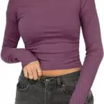 Damen Casual Baumwolle Slim Fit Mock Turtle Langarm T-Shirt von [Markenname]