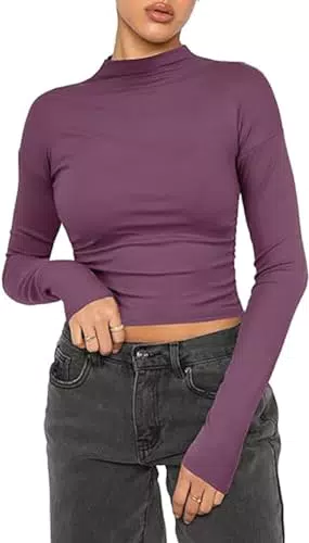 Damen Casual Baumwolle Slim Fit Mock Turtle Langarm T-Shirt von [Markenname]