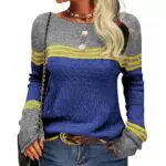 Stylischer Damen Pullover Rundhals Colorblock Slim Fit Langarm Strickpullover