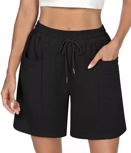 Demegimi Damen Shorts Bermuda – Knielange Sporthose mit Taschen aus Baumwolle