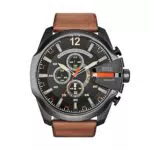 Diesel Herrenuhr Mega Chief, Chronographenwerk, 59mm Silber / Stahl Edelstahlgehäuse mit einem Lederarmband