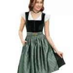 Dirndlstern Trachtenkleid Midi Samt Dirndl mit Dirndlschürzen für Oktoberfest