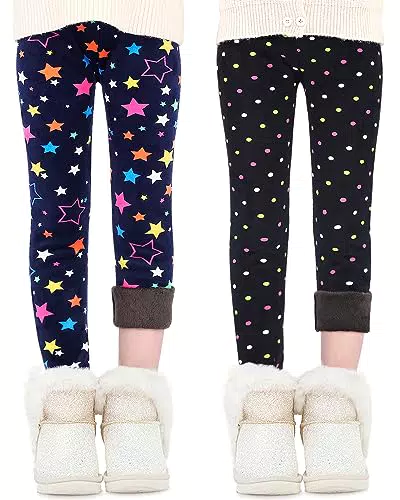 Domee Thermoleggings für Mädchen – Gefütterte Winterleggings mit Sterne und Punkte