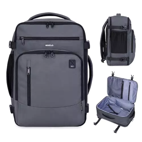 ECOHUB Rucksack 40L für Handgepäck im Ryanair Flugzeug, wasserdicht und recycelt