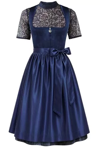 EIISSION Dirndl Damen Midi Trachtenkleid mit Schürze und Bluse für Oktoberfest