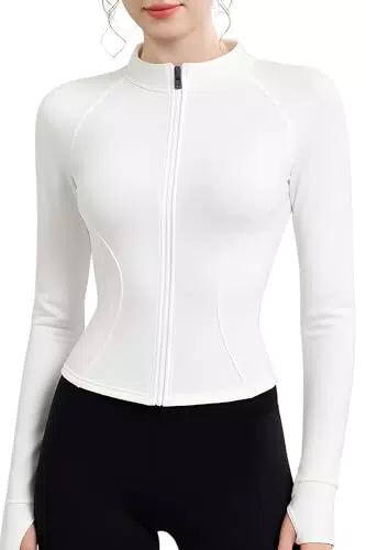 EIISSION Sportjacke Damen Langarm Laufjacke mit Daumenloch und Reissverschluss