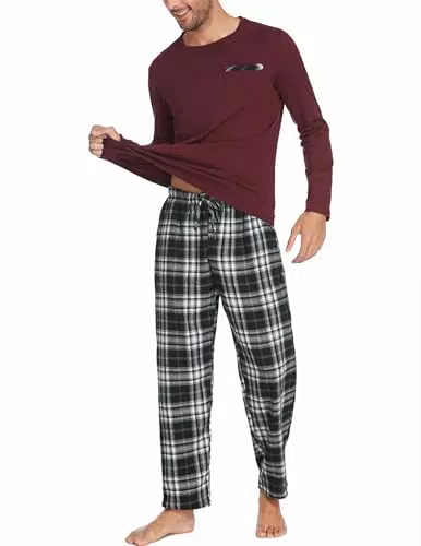 Ekouaer Herren Pyjama Set Langarm Shirt und lange Hose aus Baumwolle