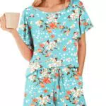 Ekouaer Damen Schlafanzug Kurzarm Pyjamas Set – Zweiteiliger Sommer Sleepwear