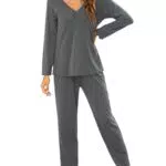 Ekouaer Damen Langarm Pyjama Set V-Ausschnitt Nachtwäsche Meerjungfrau