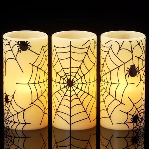 Eldnacele Halloween LED Kerzen mit Timer – Flammenlose Stumpenkerzen Deko